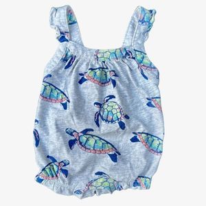 Tea Collection Turtles Cross Back Romper Baby Size 0-3 months